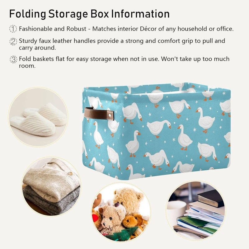 DOMIKING Ducks Blue Stars Rectangular Storage Bin Basket with Handles - Organizer Bin for Books Laundry Basket for Clothes Playroom Pets - Image 5